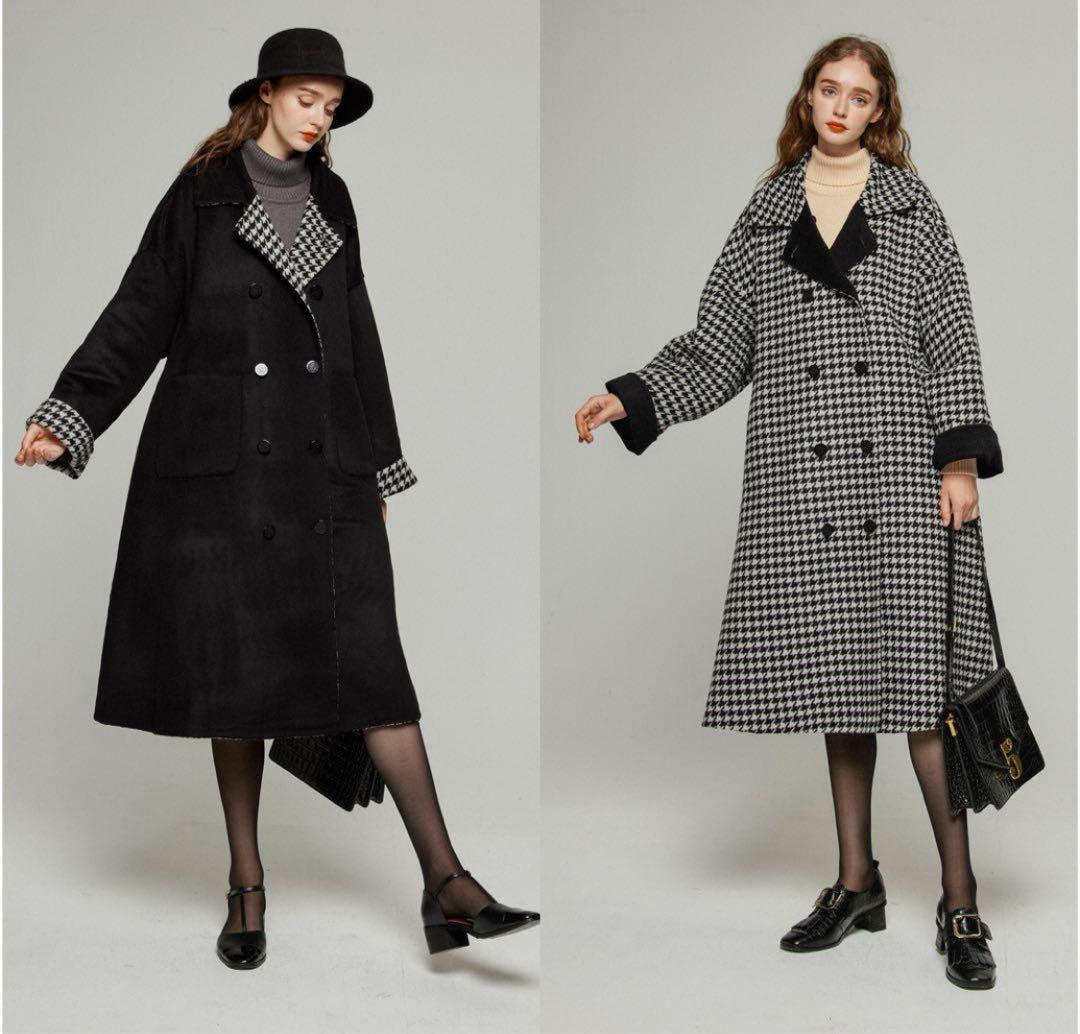 【完売品】Tnewties 口角にほくろがある彼女リバーシブルコート黒Mウール混