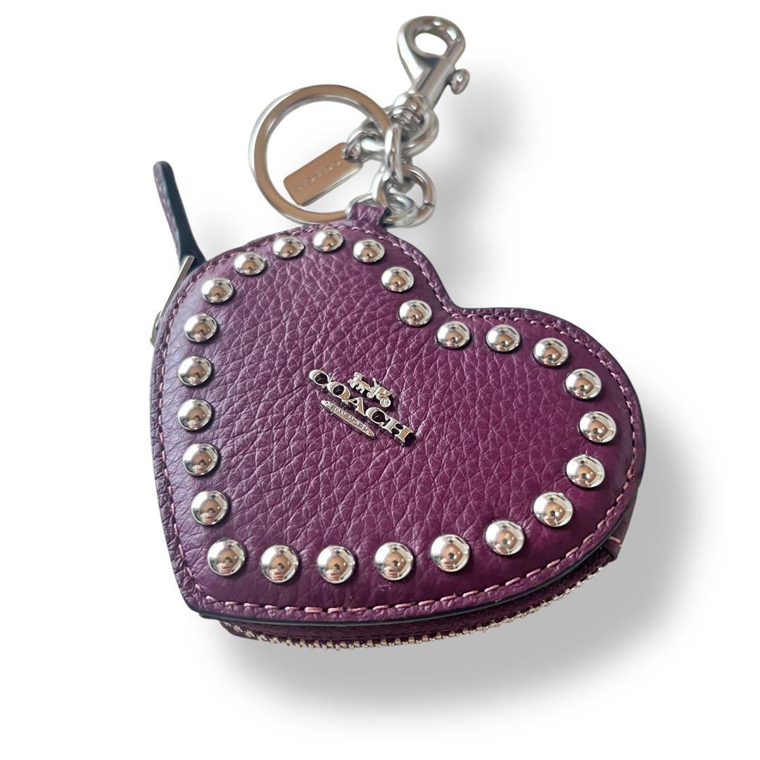 極美品✨コーチ　ハートスタッズケース バッグキーリング チャーム