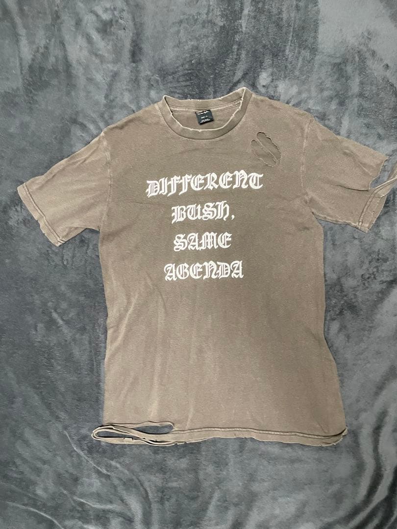 ナンバーナイン 04AW GIVE期 ダメージ加工反戦メッセージTシャツ