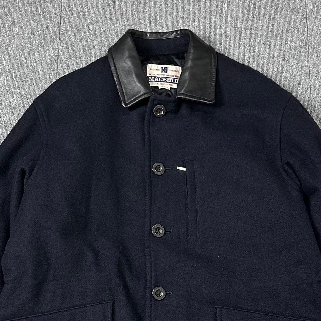 80s MACBETH 日本製 レザーカラー ウール メルトンコート 本革