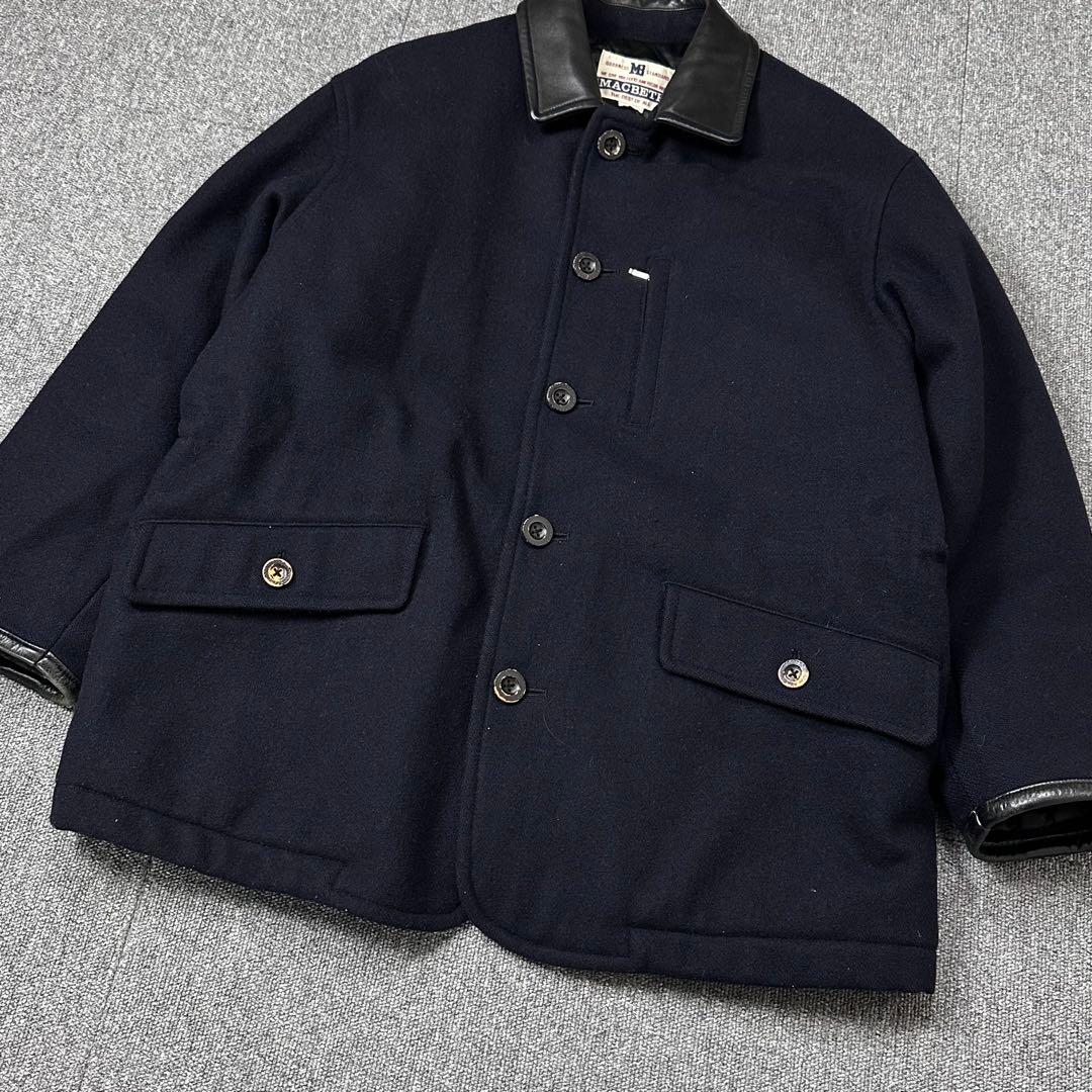 80s MACBETH 日本製 レザーカラー ウール メルトンコート 本革