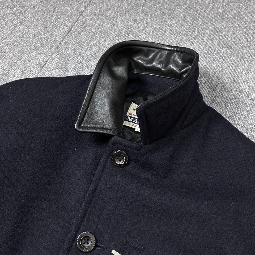 80s MACBETH 日本製 レザーカラー ウール メルトンコート 本革