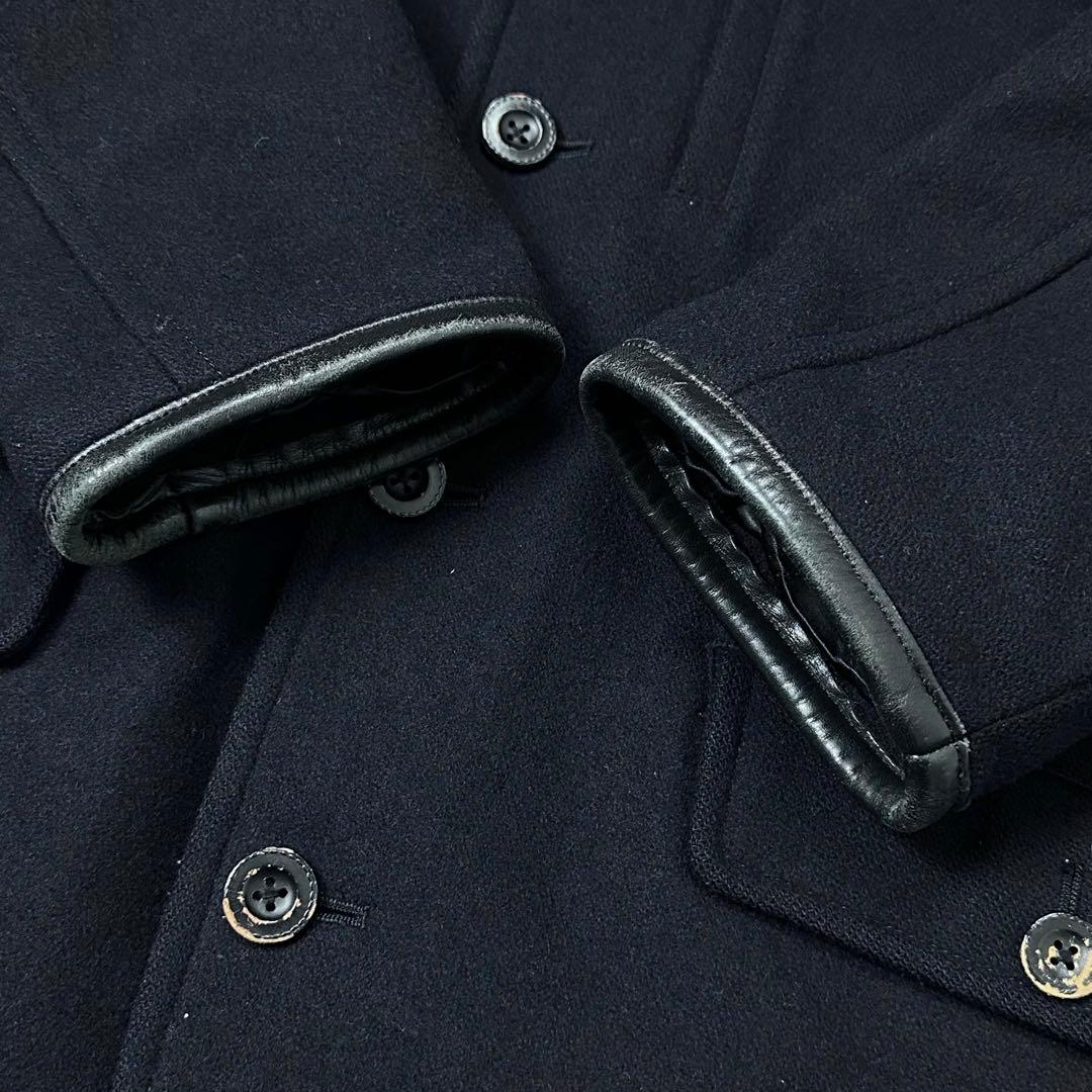 80s MACBETH 日本製 レザーカラー ウール メルトンコート 本革