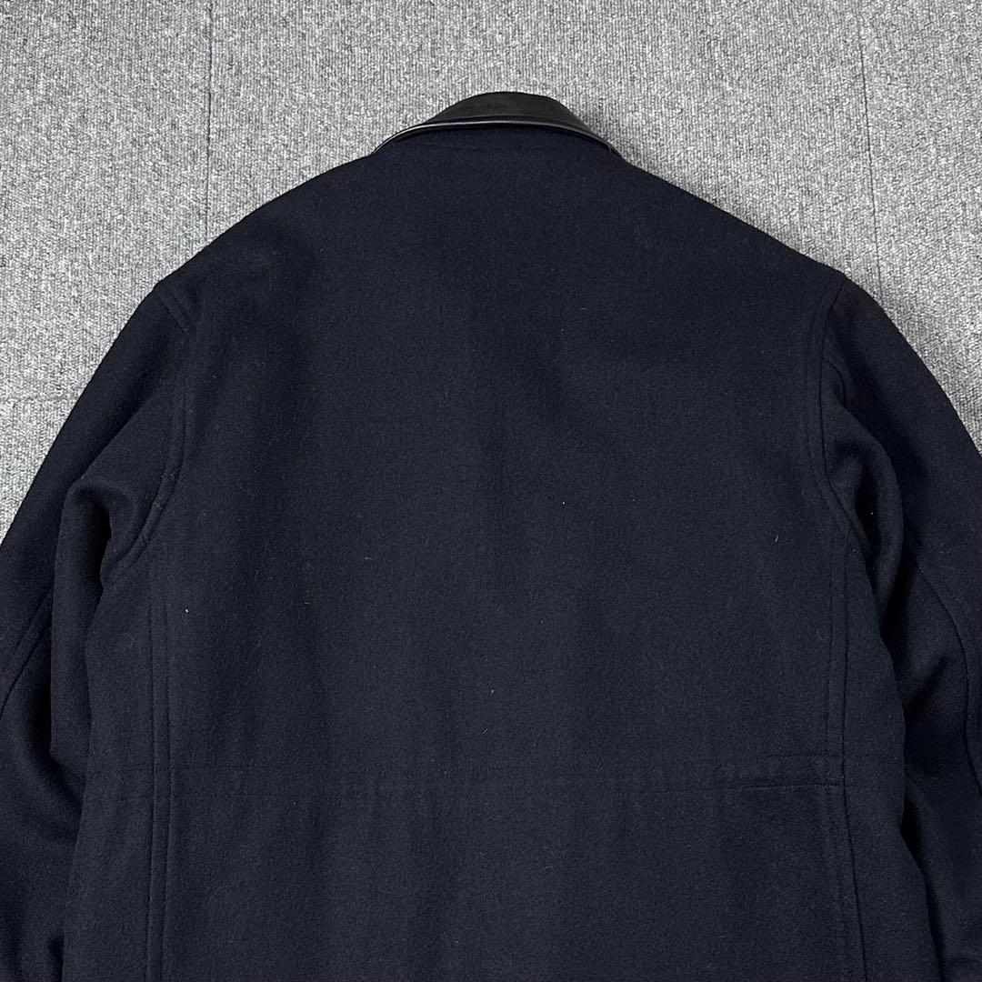 80s MACBETH 日本製 レザーカラー ウール メルトンコート 本革