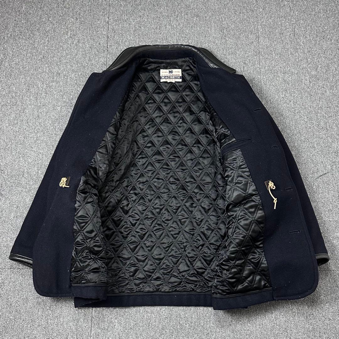 80s MACBETH 日本製 レザーカラー ウール メルトンコート 本革