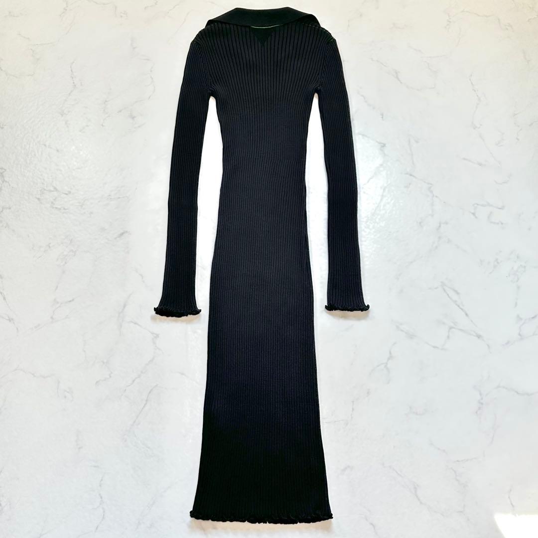 未使用級◎ボッテガヴェネタ ロングニットポロワンピース 現行タグ 三角ロゴ XS