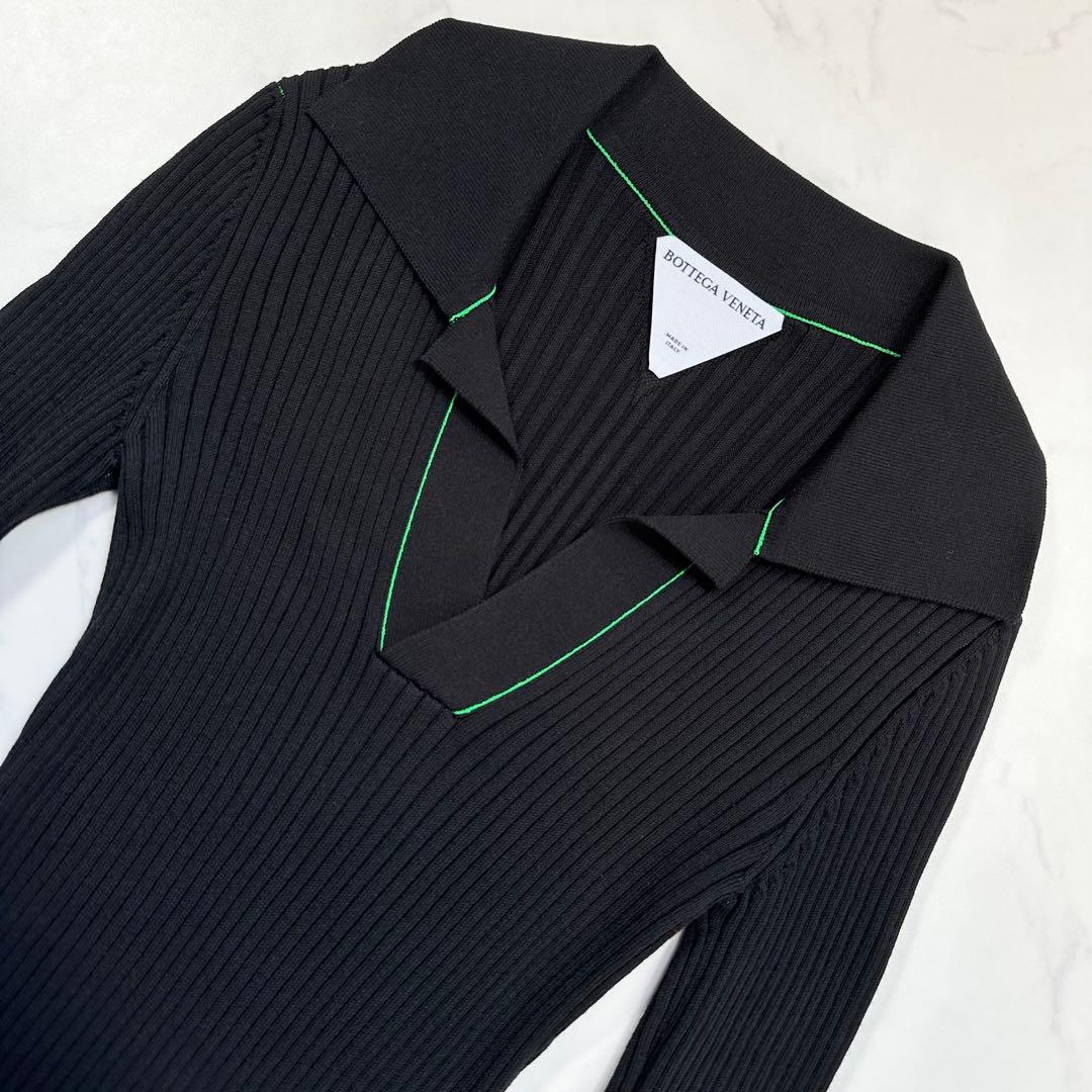 未使用級◎ボッテガヴェネタ ロングニットポロワンピース 現行タグ 三角ロゴ XS