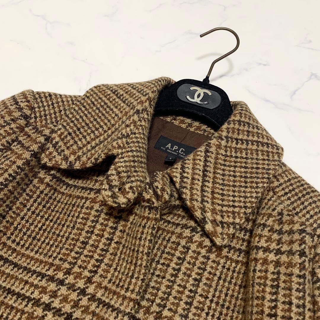 A.P.C アーペーセー 千鳥格子柄 ウールロングコート ブラウン S