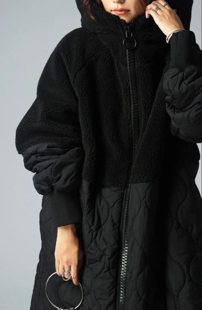 アンティカ　ビッグファスナー ロングコート レディース ボアアウター