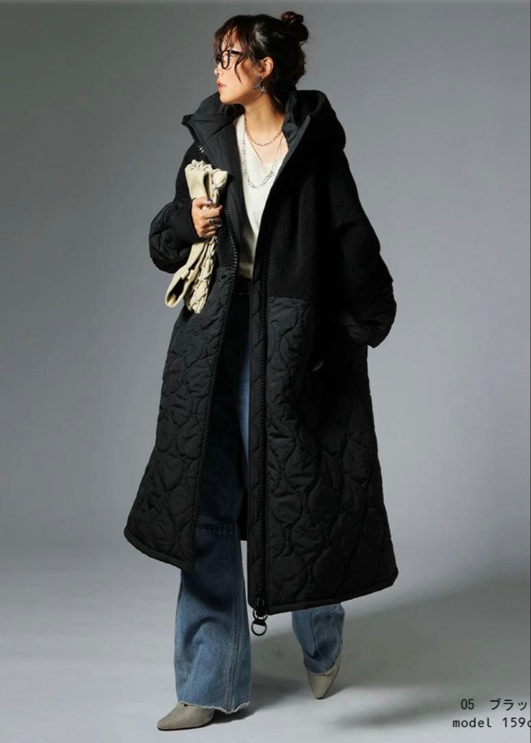 アンティカ　ビッグファスナー ロングコート レディース ボアアウター