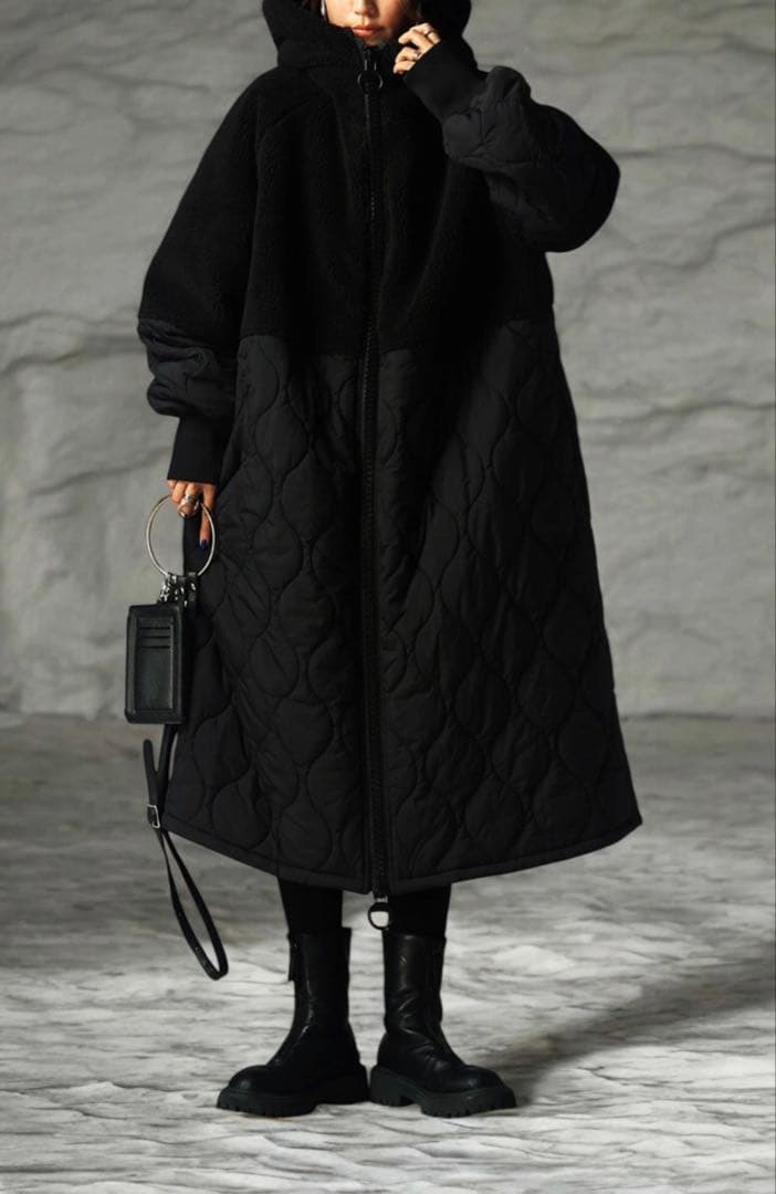 アンティカ　ビッグファスナー ロングコート レディース ボアアウター