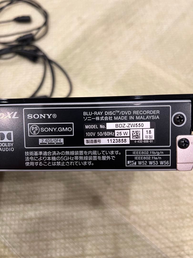 SONY 4K対応　ブルーレイレコーダー　BDZ-ZW550