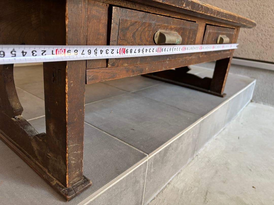 木製文机 ダークブラウン 2引き出し付き