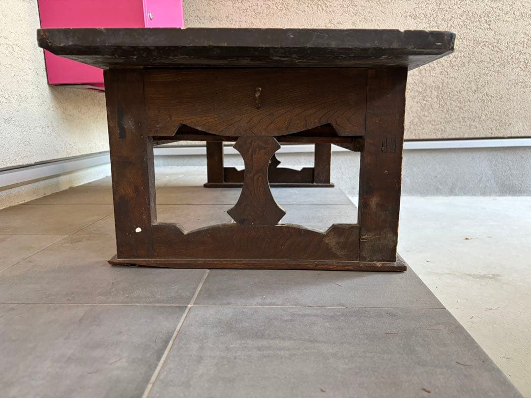 木製文机 ダークブラウン 2引き出し付き