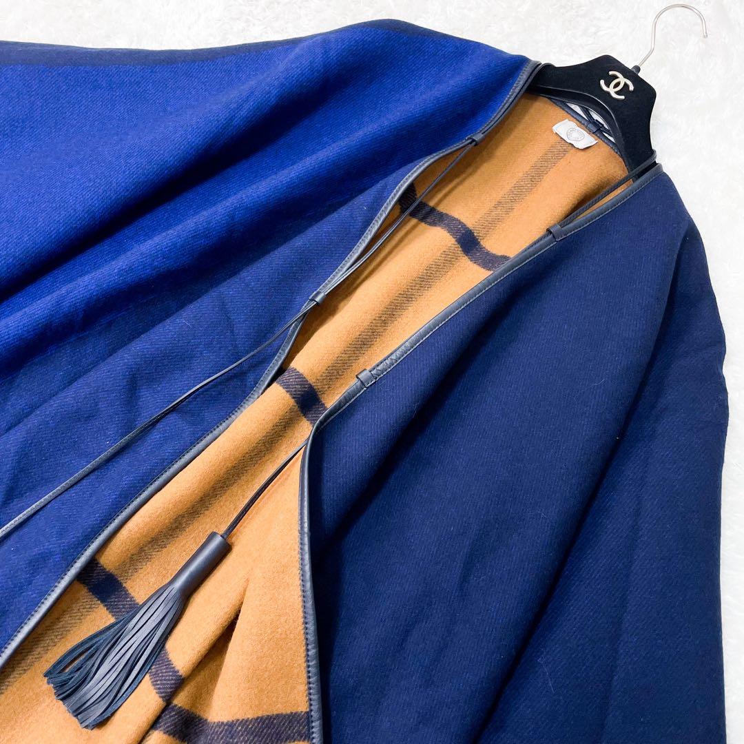 未使用級 HERMES エルメス リバーシブル ハイランド ポンチョ ストール