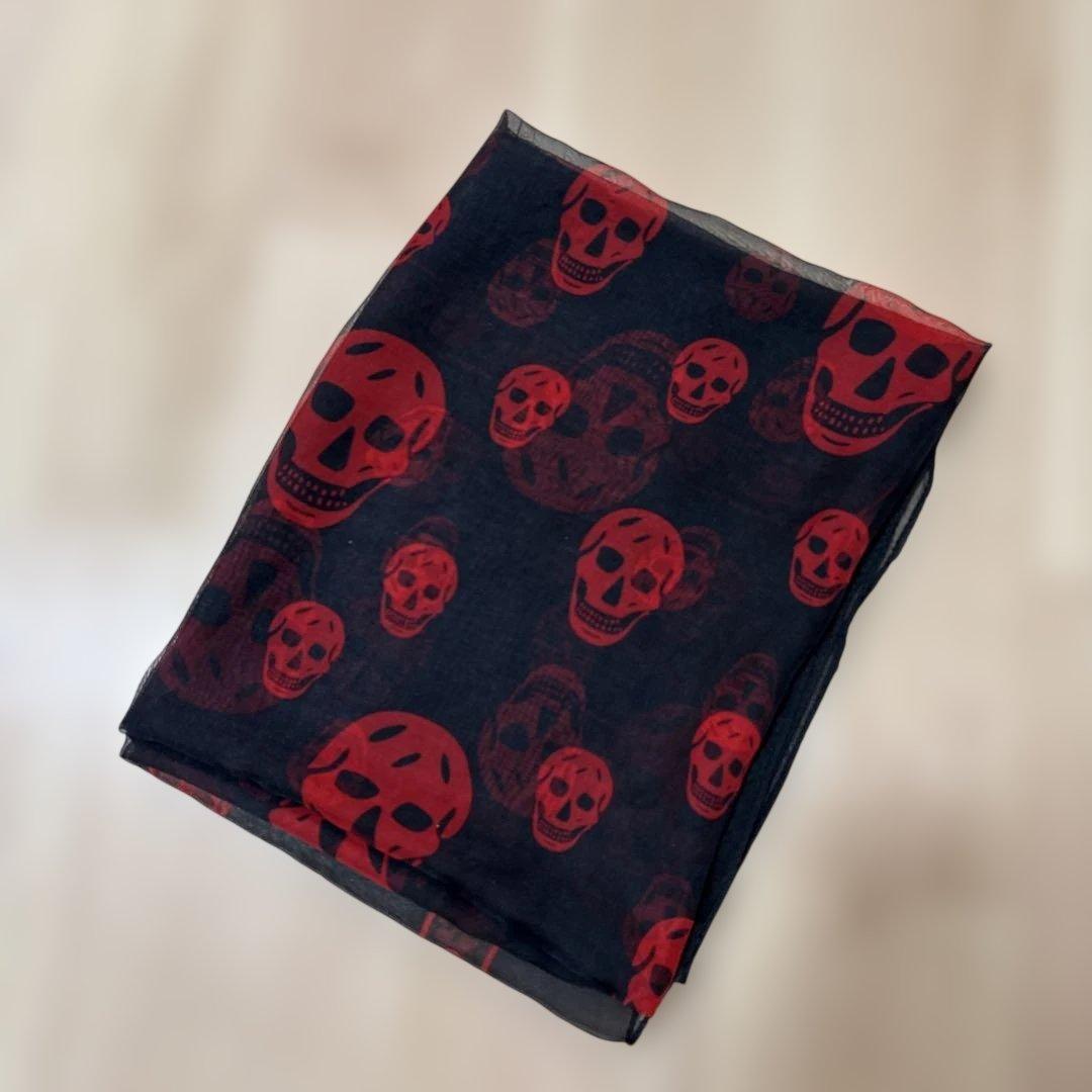alexander mcqueen スカーフ スカル レッド