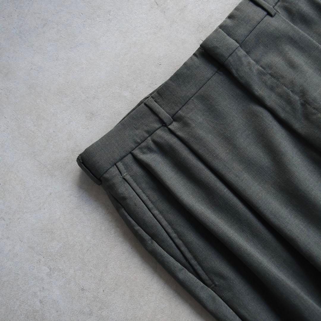 90s ランズエンド ウール ツータックスラックス グレーカーキ W34L30