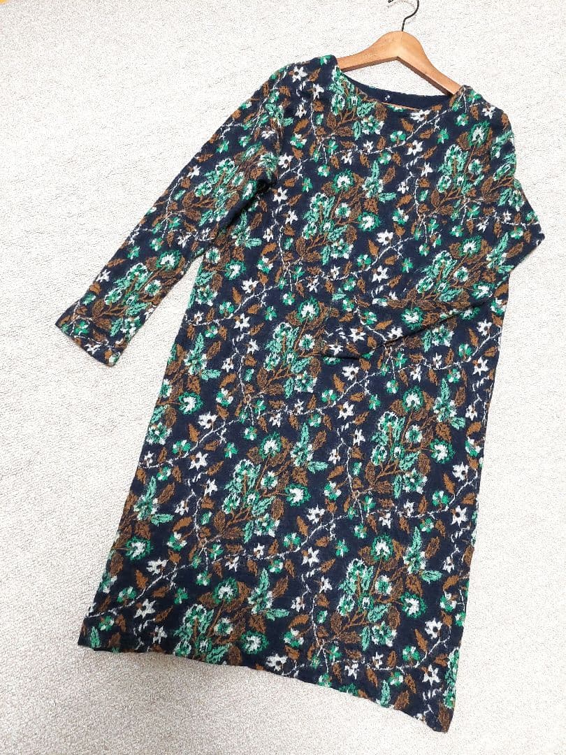45R 45rpm フラワーモチーフ ウール 長袖ワンピース 　極美品✨