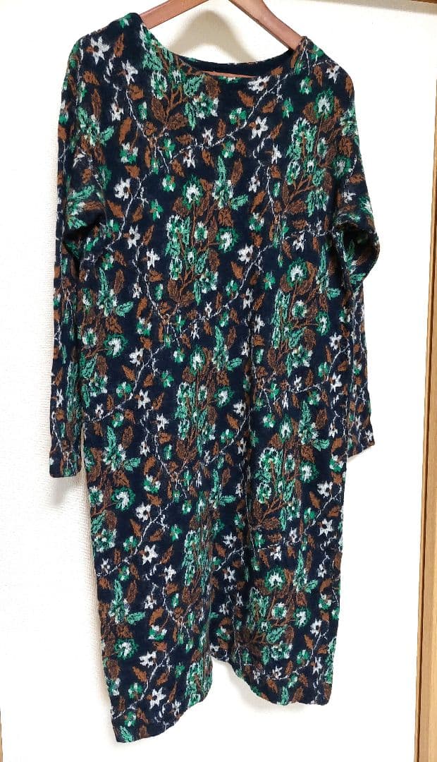 45R 45rpm フラワーモチーフ ウール 長袖ワンピース 　極美品✨