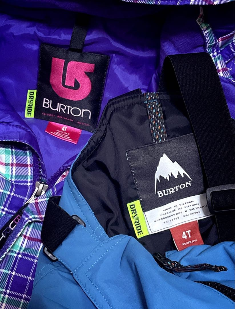 バートン チェック柄 セットアップ スキーウェア ジャケット ビブパンツ ブルー