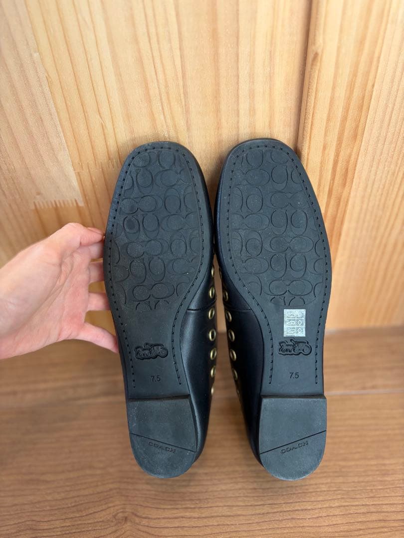 【y⭐︎y.】COACH アイレットデザイン フラットシューズ ブラック