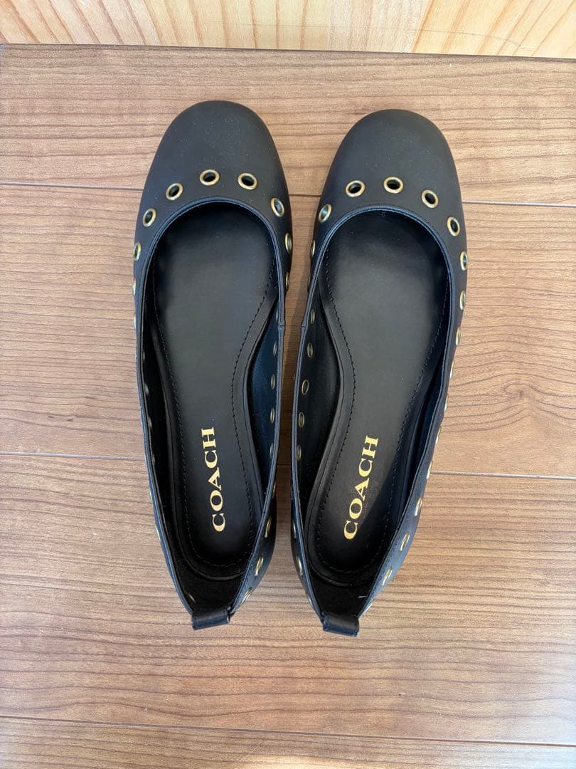 【y⭐︎y.】COACH アイレットデザイン フラットシューズ ブラック