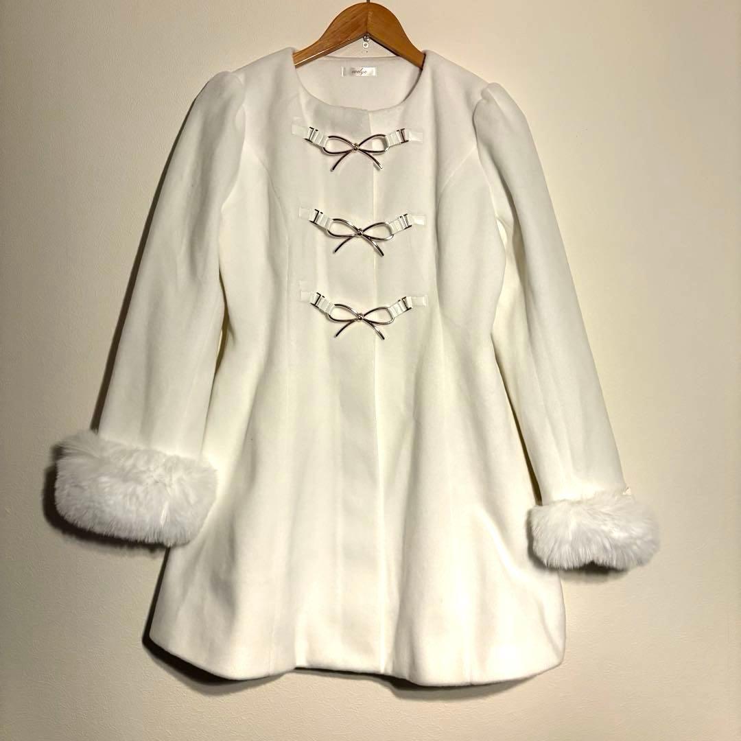 evelyn/ファーリボンビットビジューコート