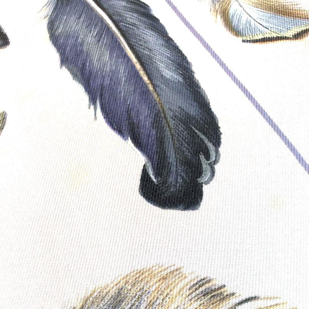 HERMES リバーシブル大判ショール シルク×アンゴラ 羽根柄 青灰 d112