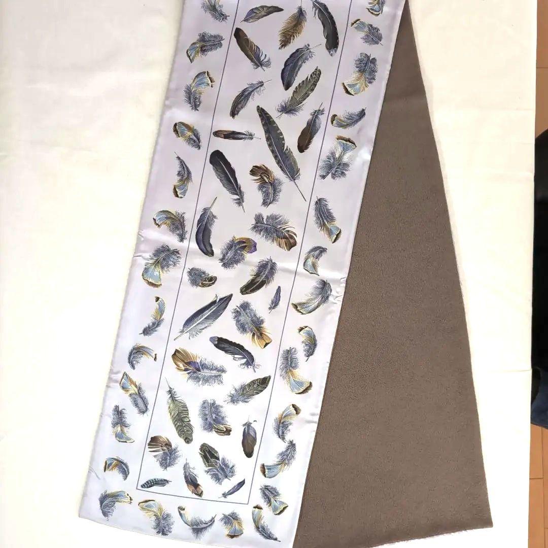 HERMES リバーシブル大判ショール シルク×アンゴラ 羽根柄 青灰 d112