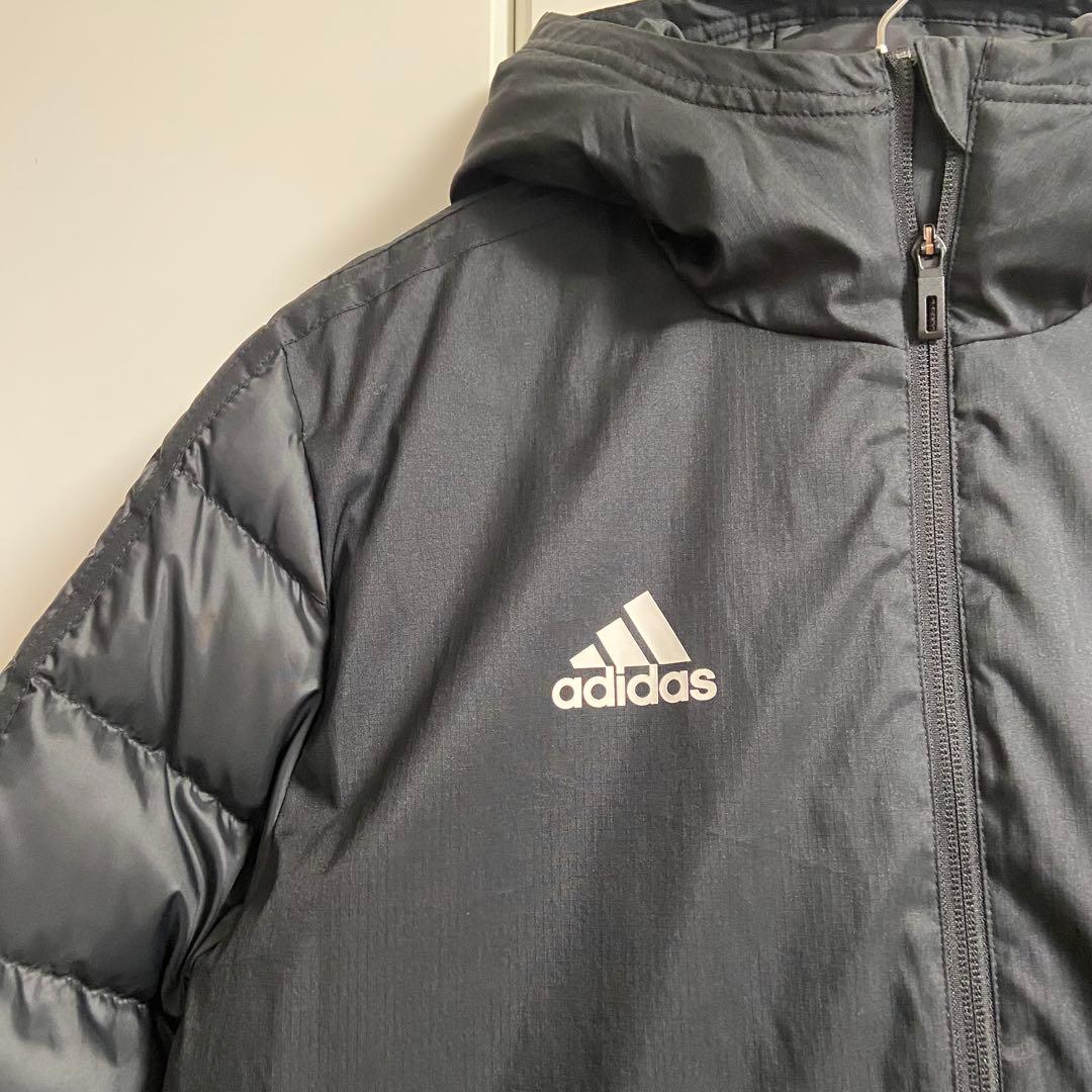 アディダス ブラック ダウン ベンチコート 黒 メンズM ホームクリーニング可