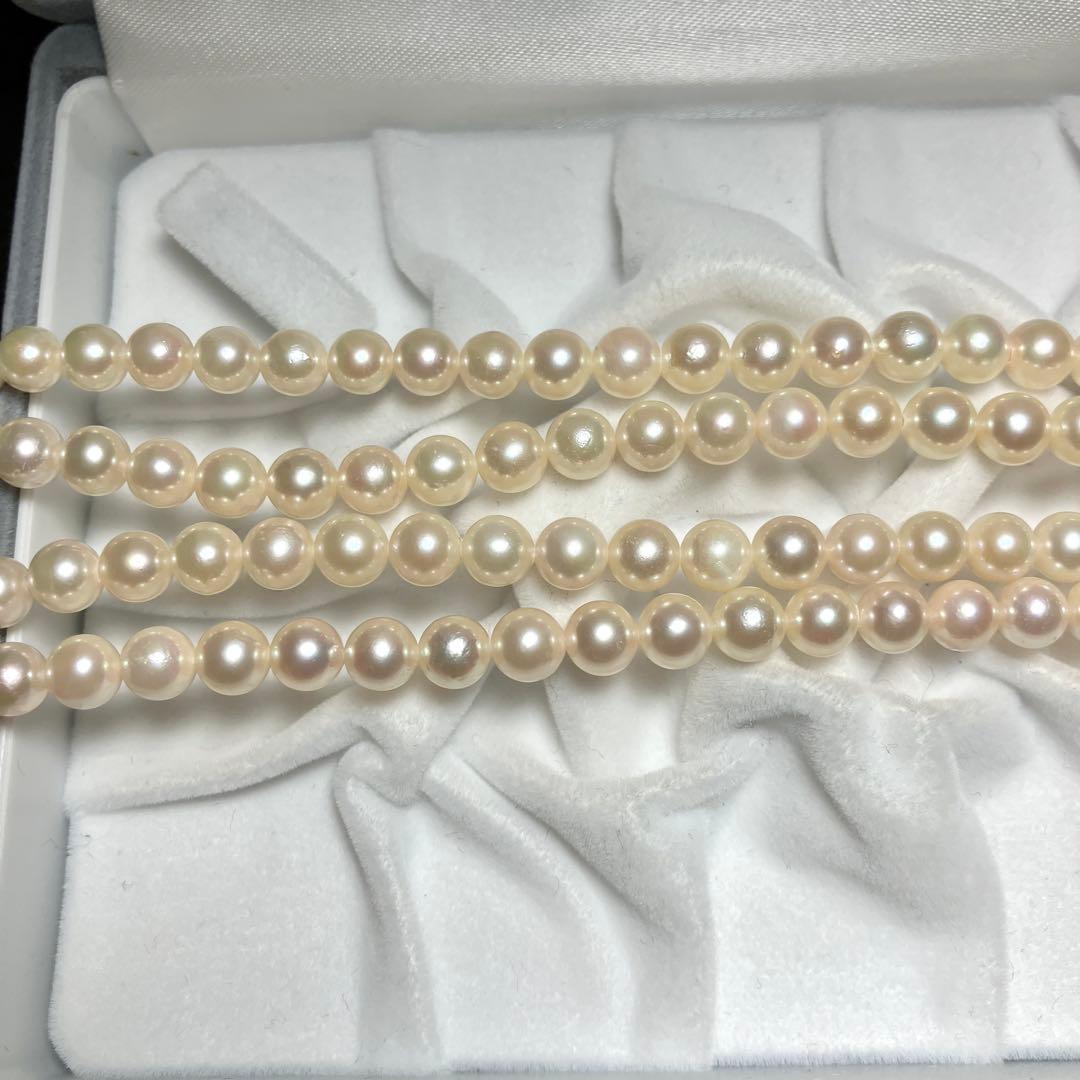 テリ強 2連✨ あこや真珠 ネックレス 6-6.5mm 63g 計103㎝ SV