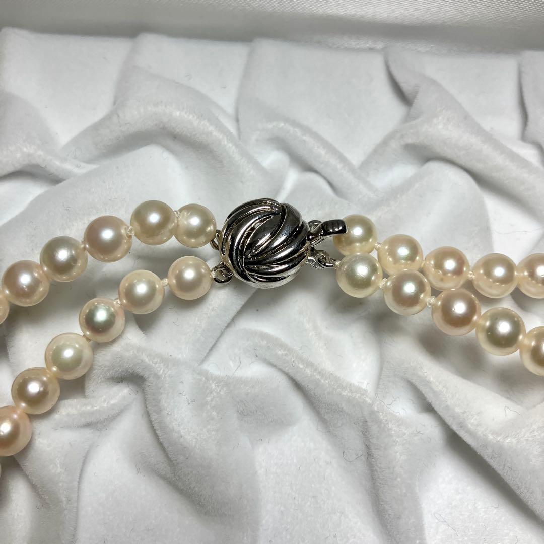 テリ強 2連✨ あこや真珠 ネックレス 6-6.5mm 63g 計103㎝ SV