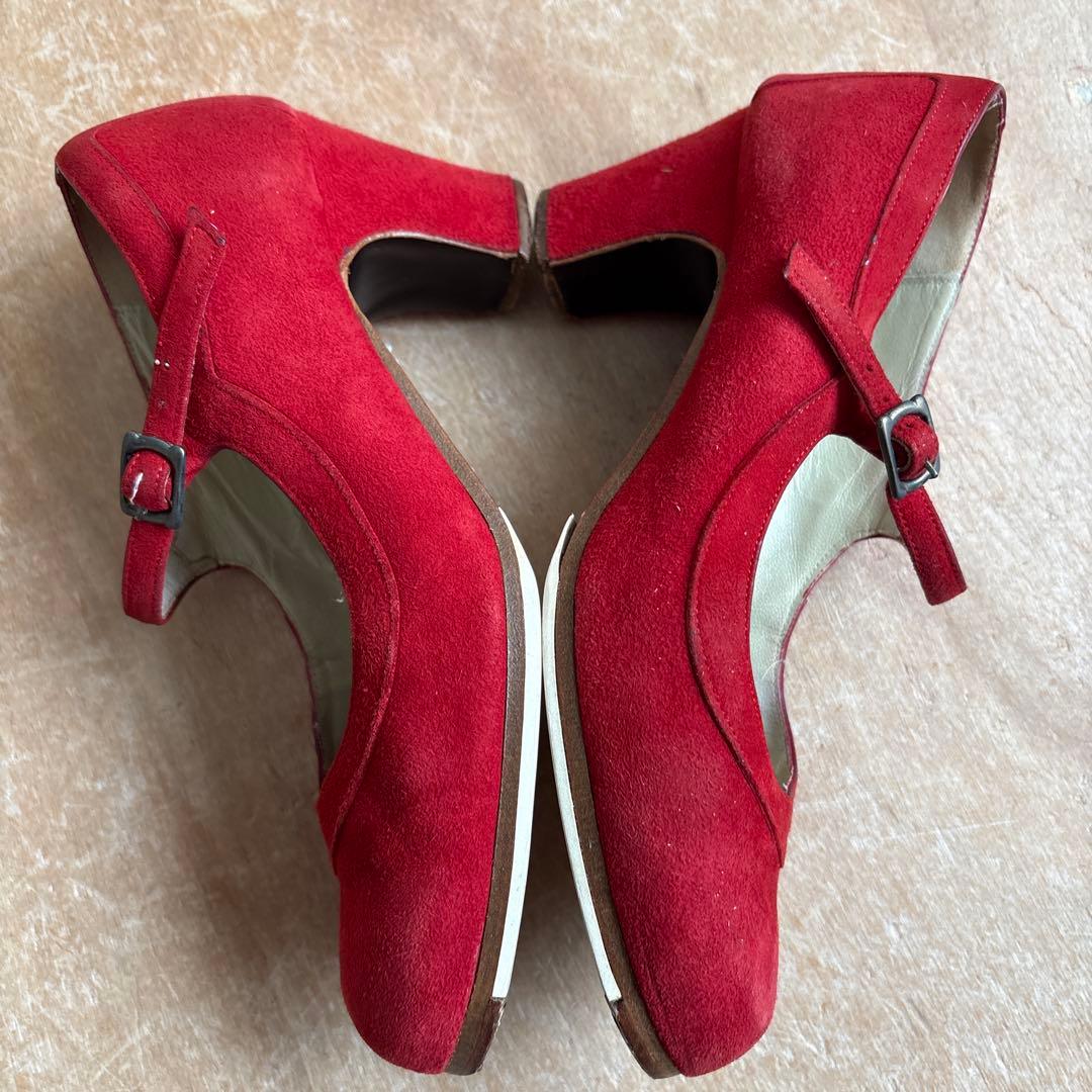 フラメンコシューズ 赤スウェード　36.5