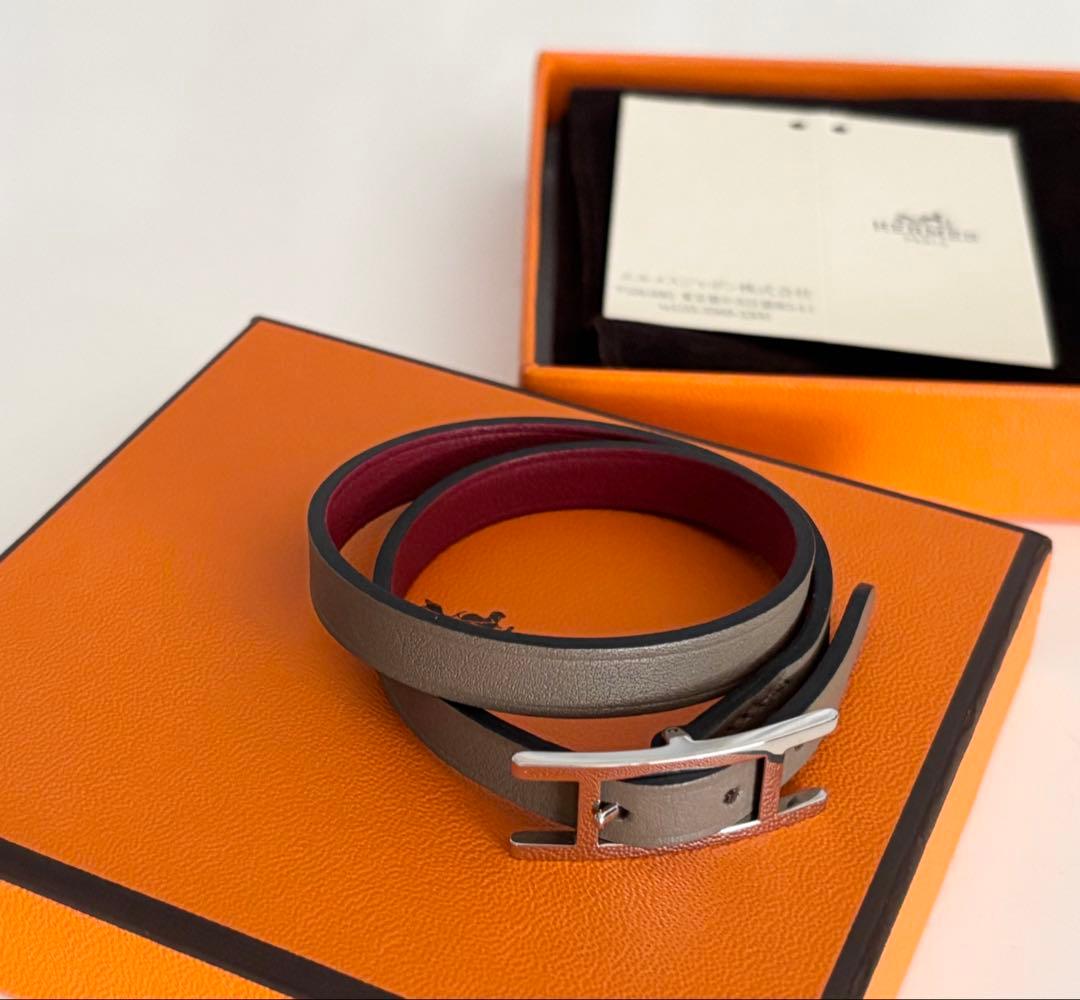 HERMESビーアピ 2連リバーシブルブレスレット「エトゥープ」SV 試着のみ