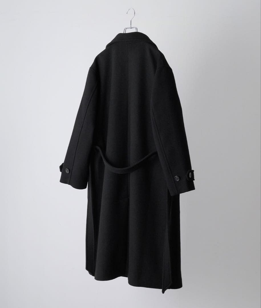 【完売品】 ウールブレンドテックメルトンダブルチェスターコート ブラック XS