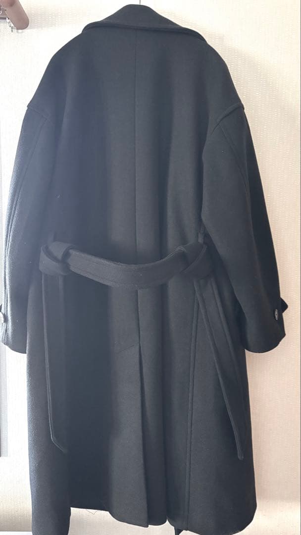 【完売品】 ウールブレンドテックメルトンダブルチェスターコート ブラック XS