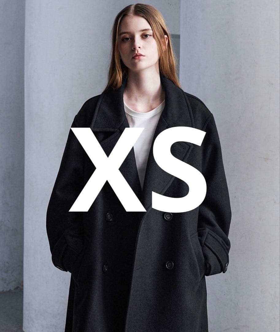 【完売品】 ウールブレンドテックメルトンダブルチェスターコート ブラック XS