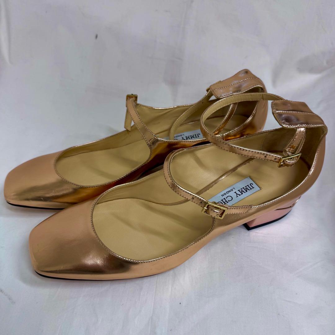 JIMMY CHOO メタリックローズゴールド フラットシューズ39.5イタリー