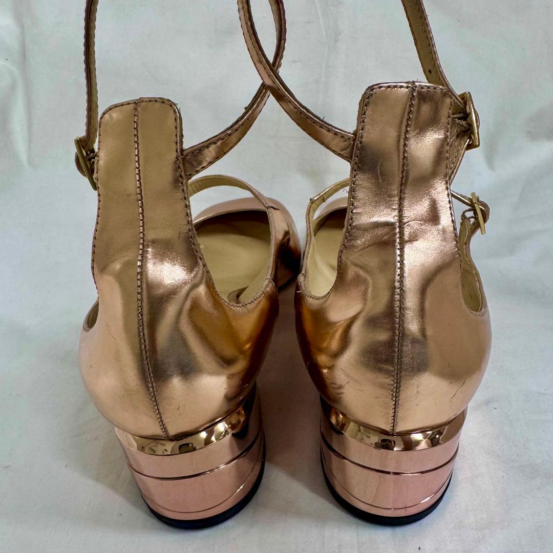 JIMMY CHOO メタリックローズゴールド フラットシューズ39.5イタリー