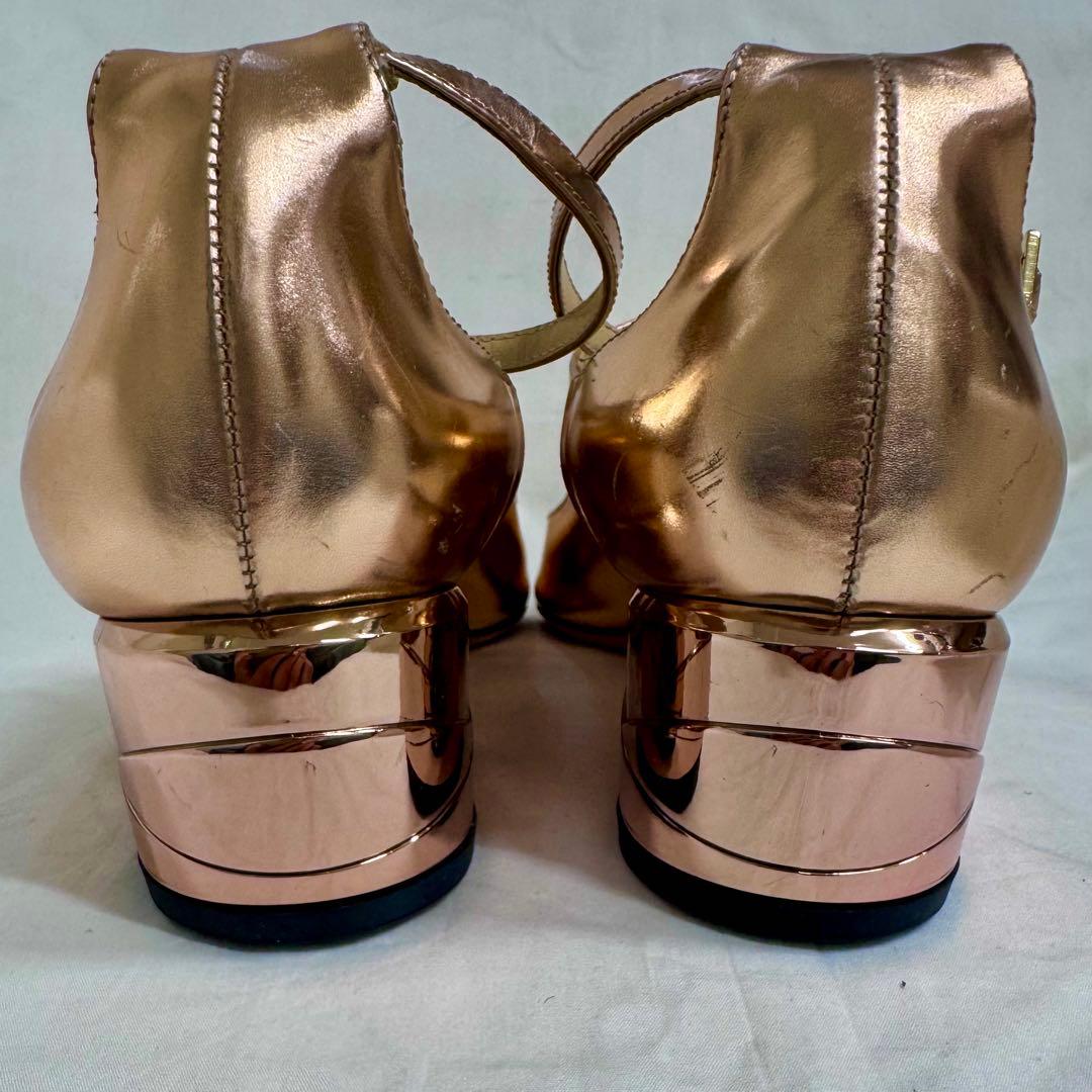 JIMMY CHOO メタリックローズゴールド フラットシューズ39.5イタリー