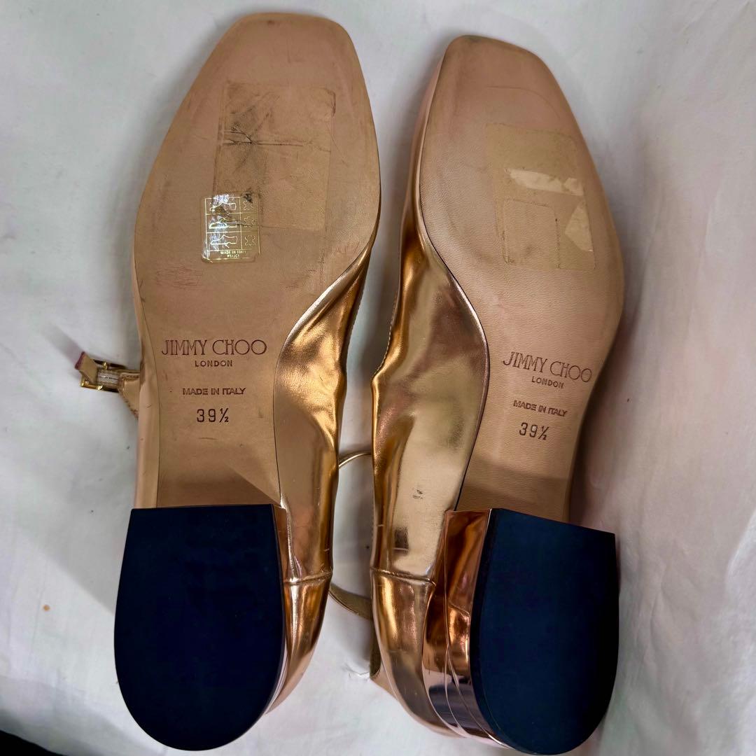 JIMMY CHOO メタリックローズゴールド フラットシューズ39.5イタリー
