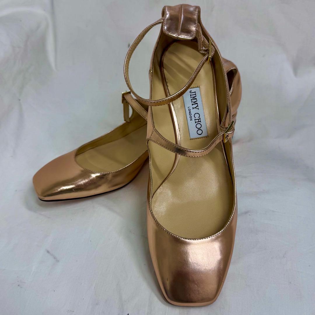 JIMMY CHOO メタリックローズゴールド フラットシューズ39.5イタリー