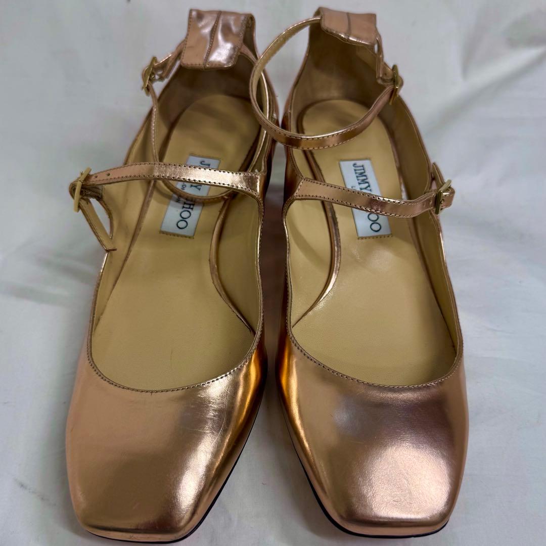 JIMMY CHOO メタリックローズゴールド フラットシューズ39.5イタリー