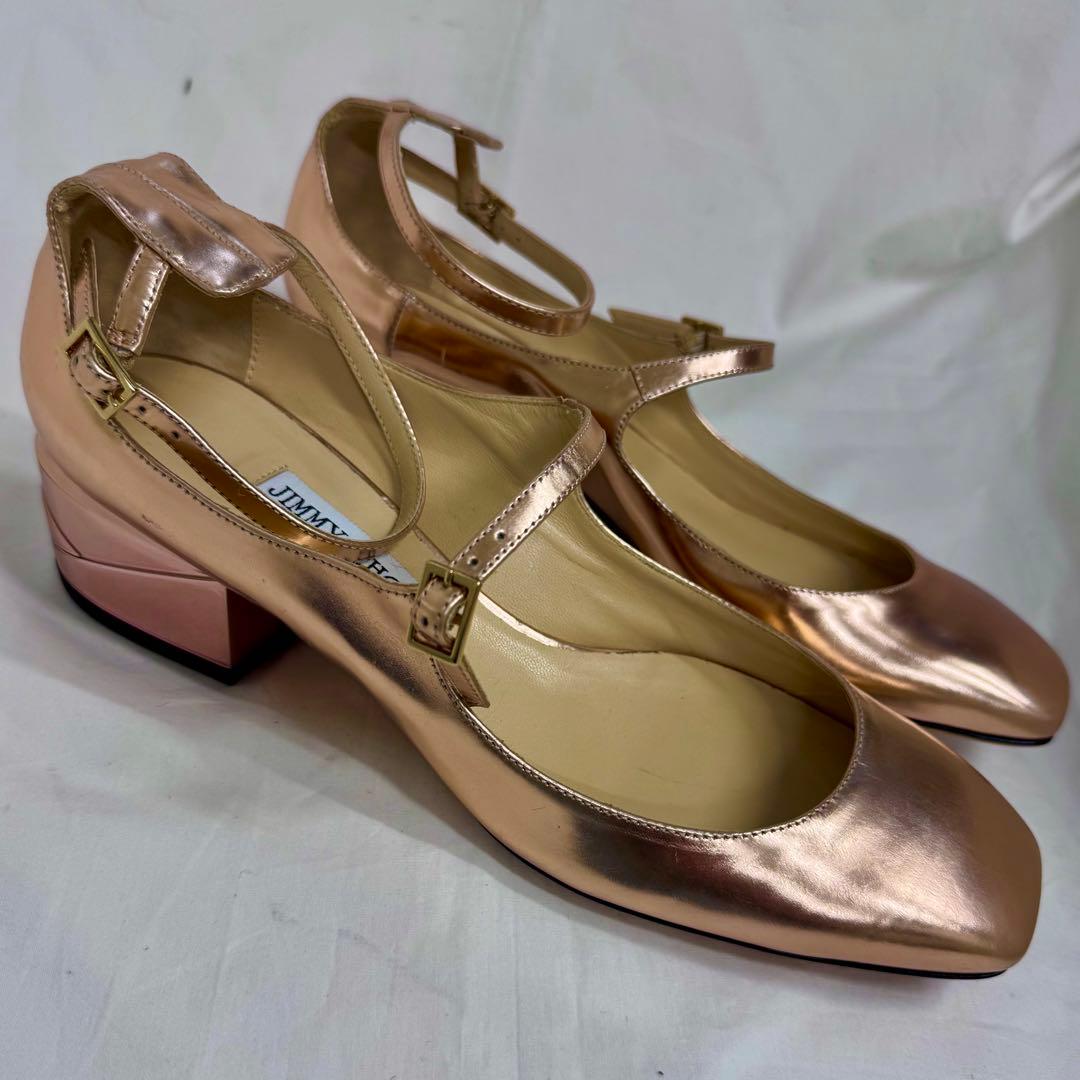 JIMMY CHOO メタリックローズゴールド フラットシューズ39.5イタリー