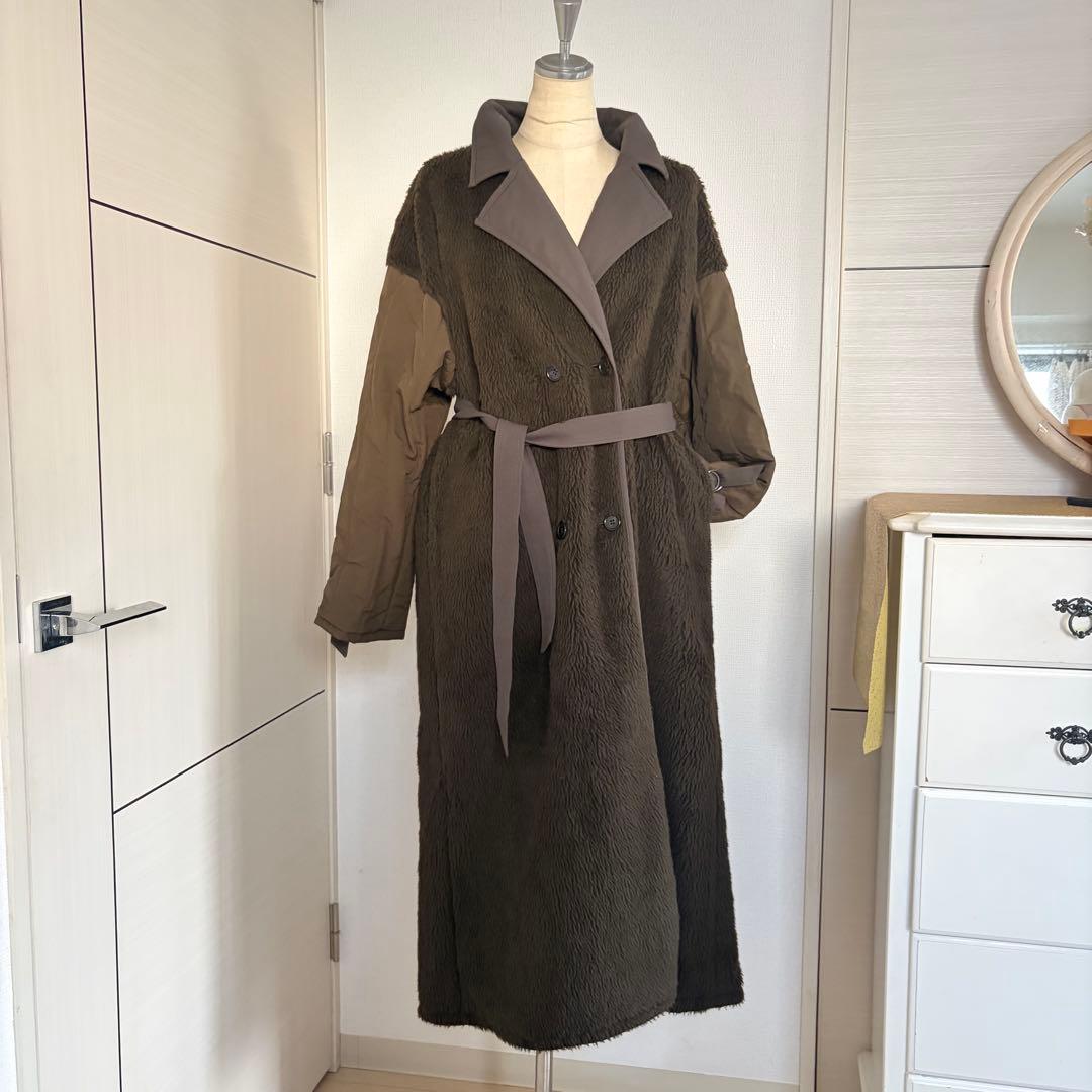 E*o様 美品CLANE 安達祐実さん着リバーシブルミリタリーロングコート1モカ