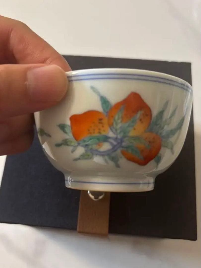 中国清時代　闘彩三多文茶碗 盃 豆彩 鬥彩 大清雍正年製在銘 官窯