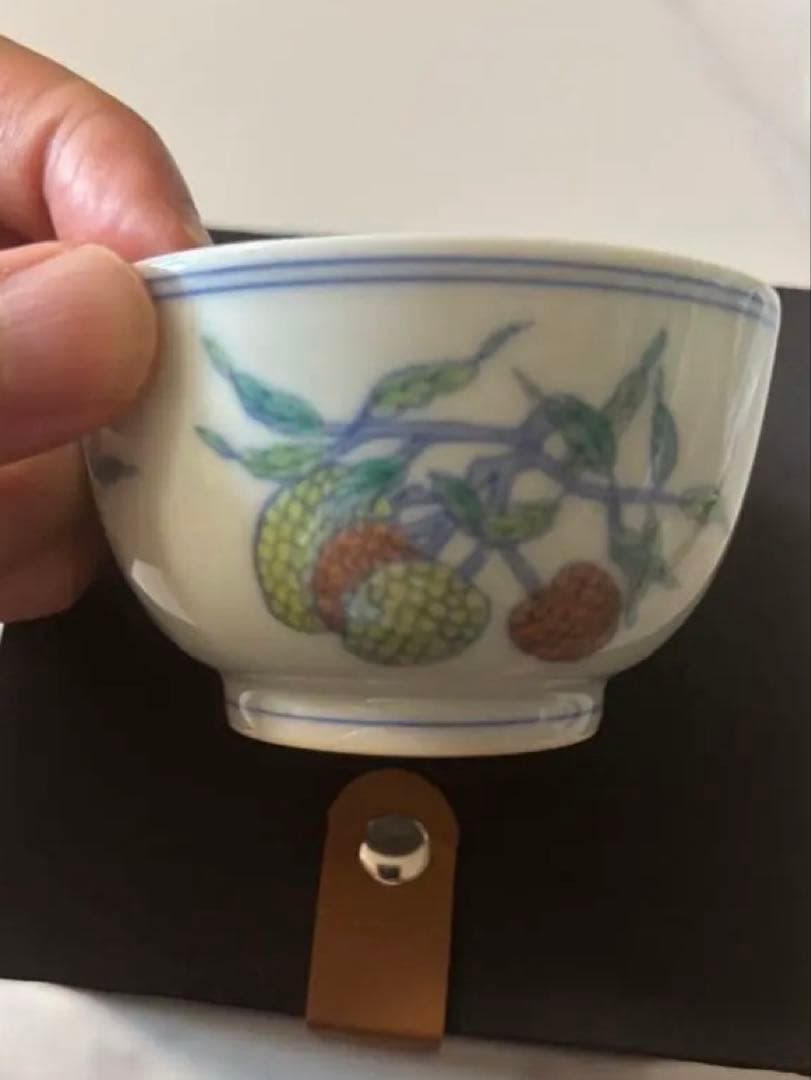 中国清時代　闘彩三多文茶碗 盃 豆彩 鬥彩 大清雍正年製在銘 官窯