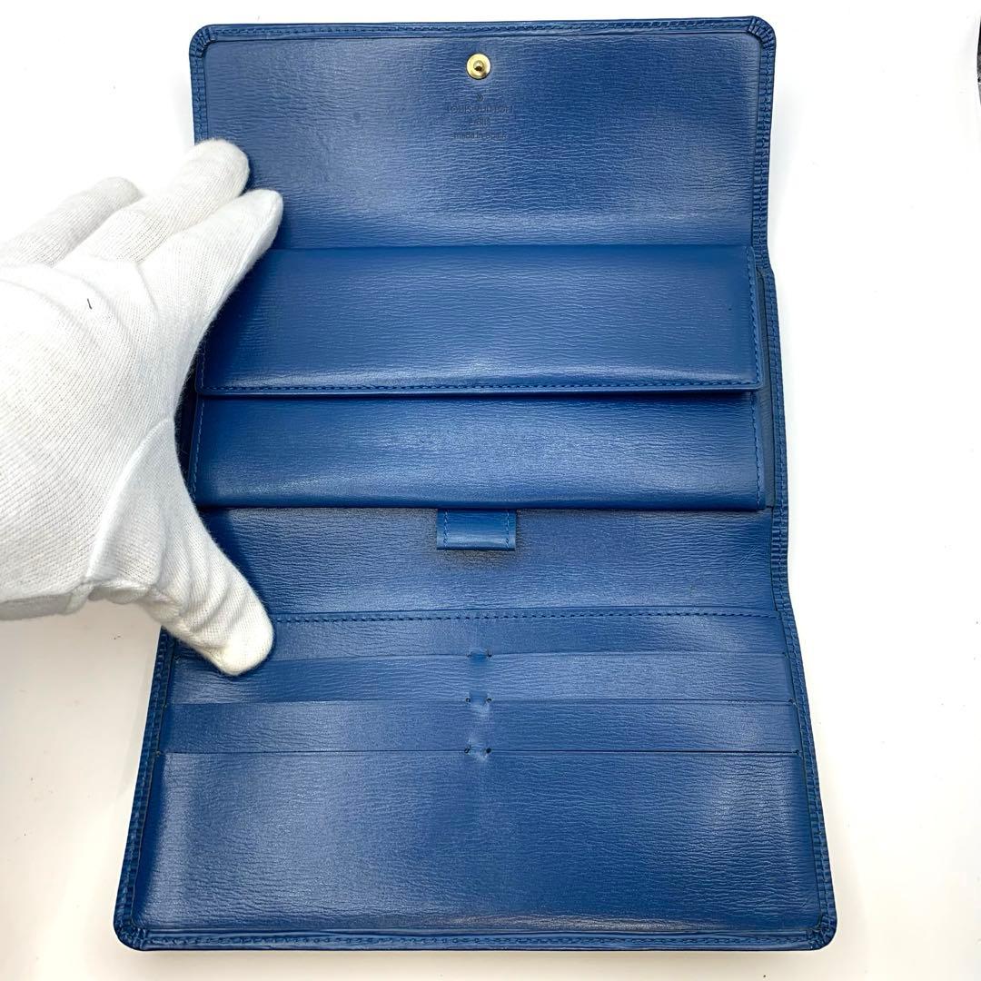 ルイヴィトン 長財布 インターナショナル エピ 三つ折り財布 ブルー 青 レザー