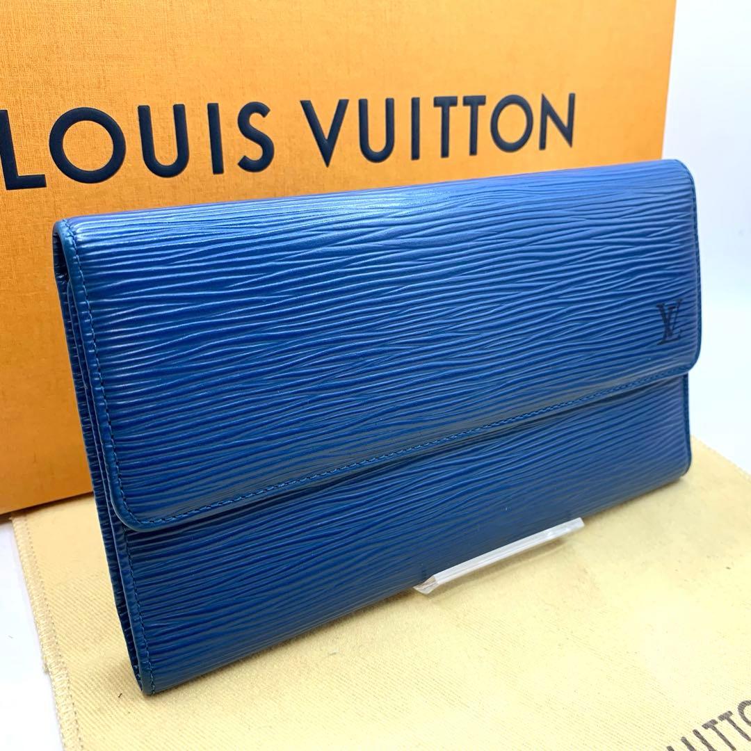 ルイヴィトン 長財布 インターナショナル エピ 三つ折り財布 ブルー 青 レザー