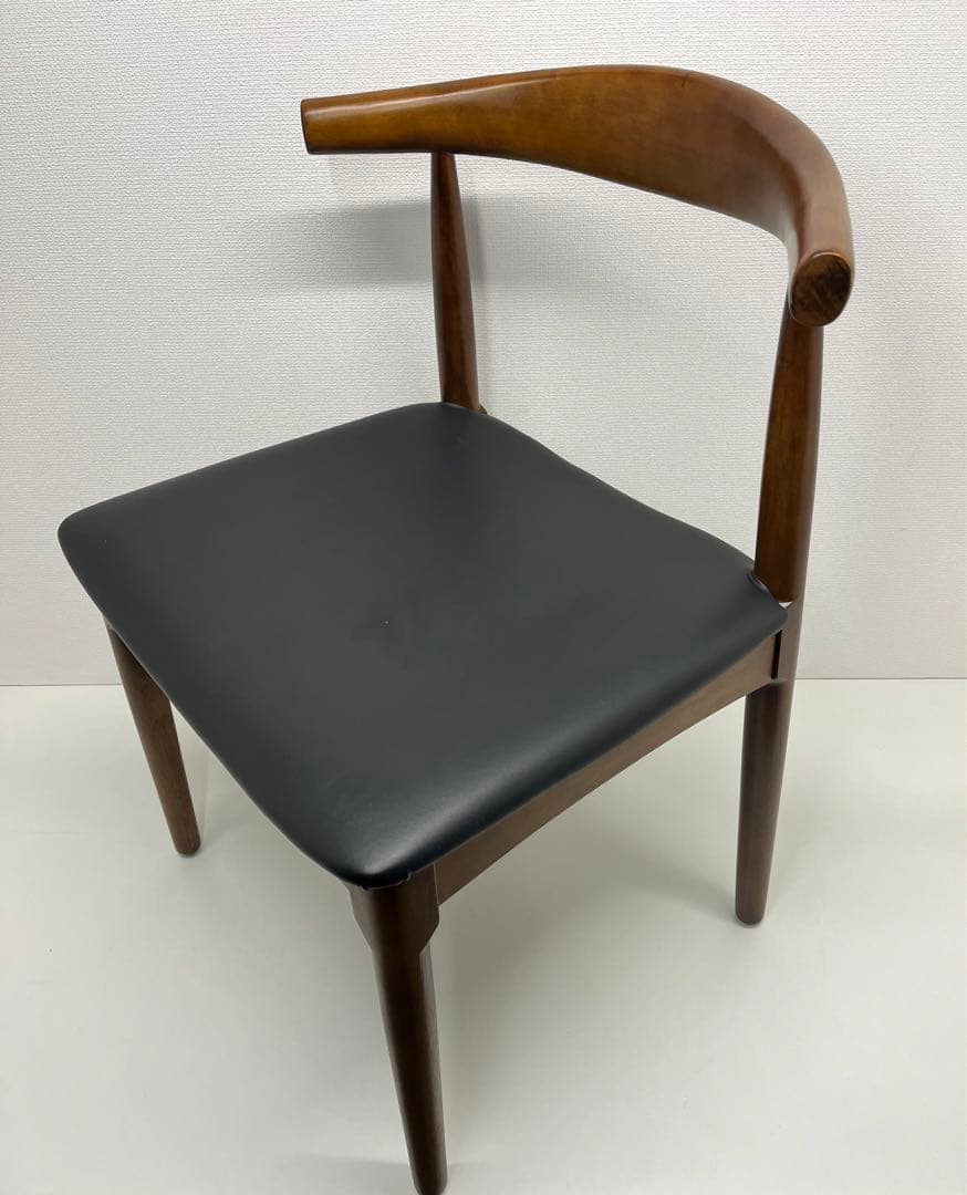 デザイナーズチェア 木製 ダイニングチェア ウッドチェア PU座面 ブラウン